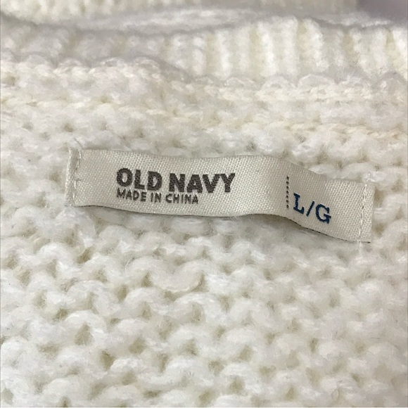 Old Navy Ivory Cable Knit Pom Pom Wool Blend Sweater - Large - Picture 6 of 9